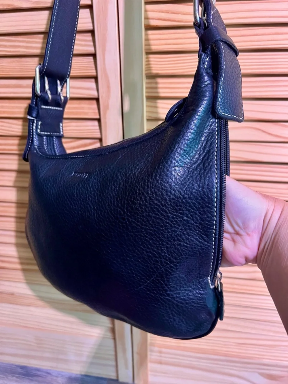 Roots Black Hobo Style Pebbled Leather Shoulder Bag
